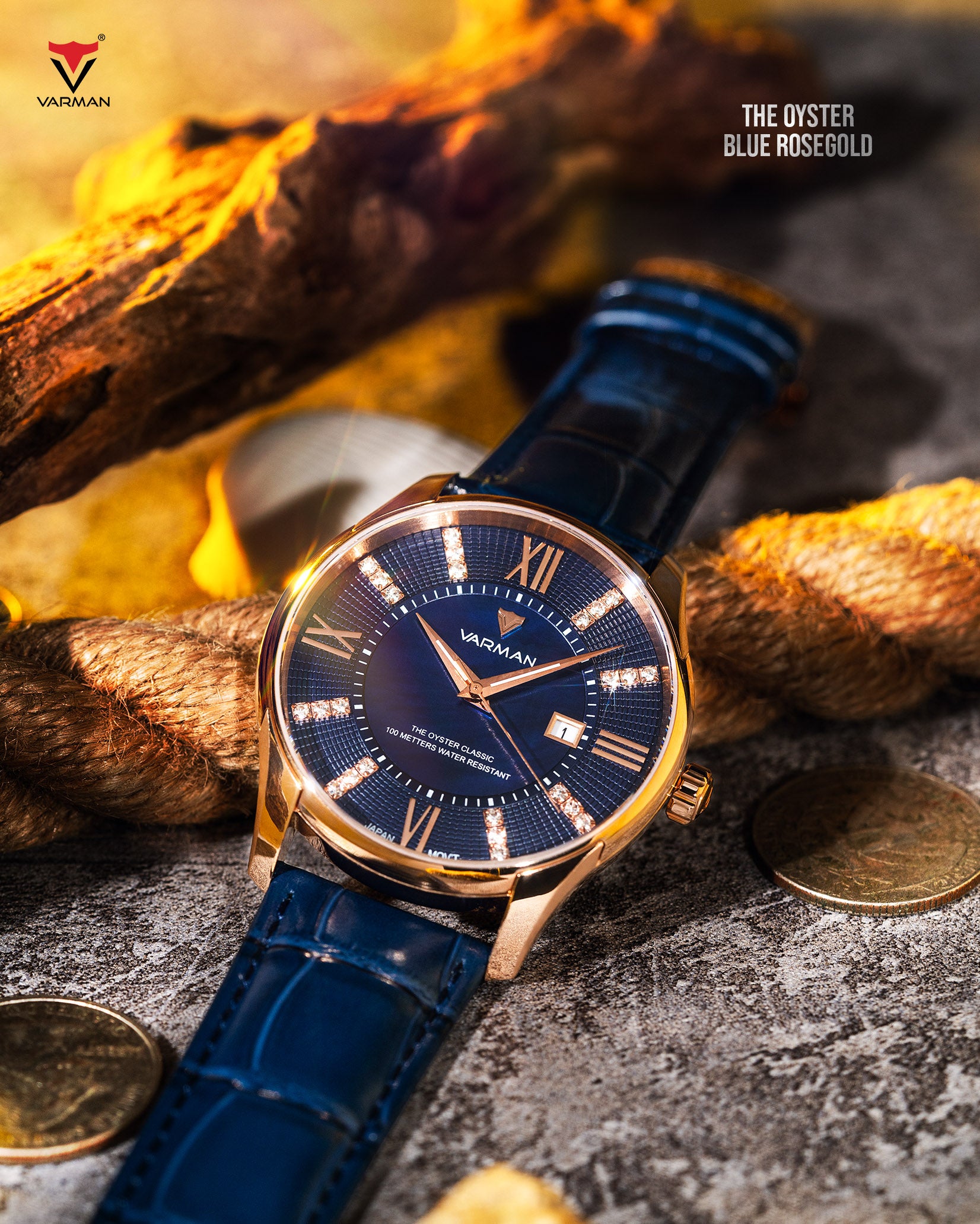 Varman The Oyster Blue-RoseGold (Leather)
